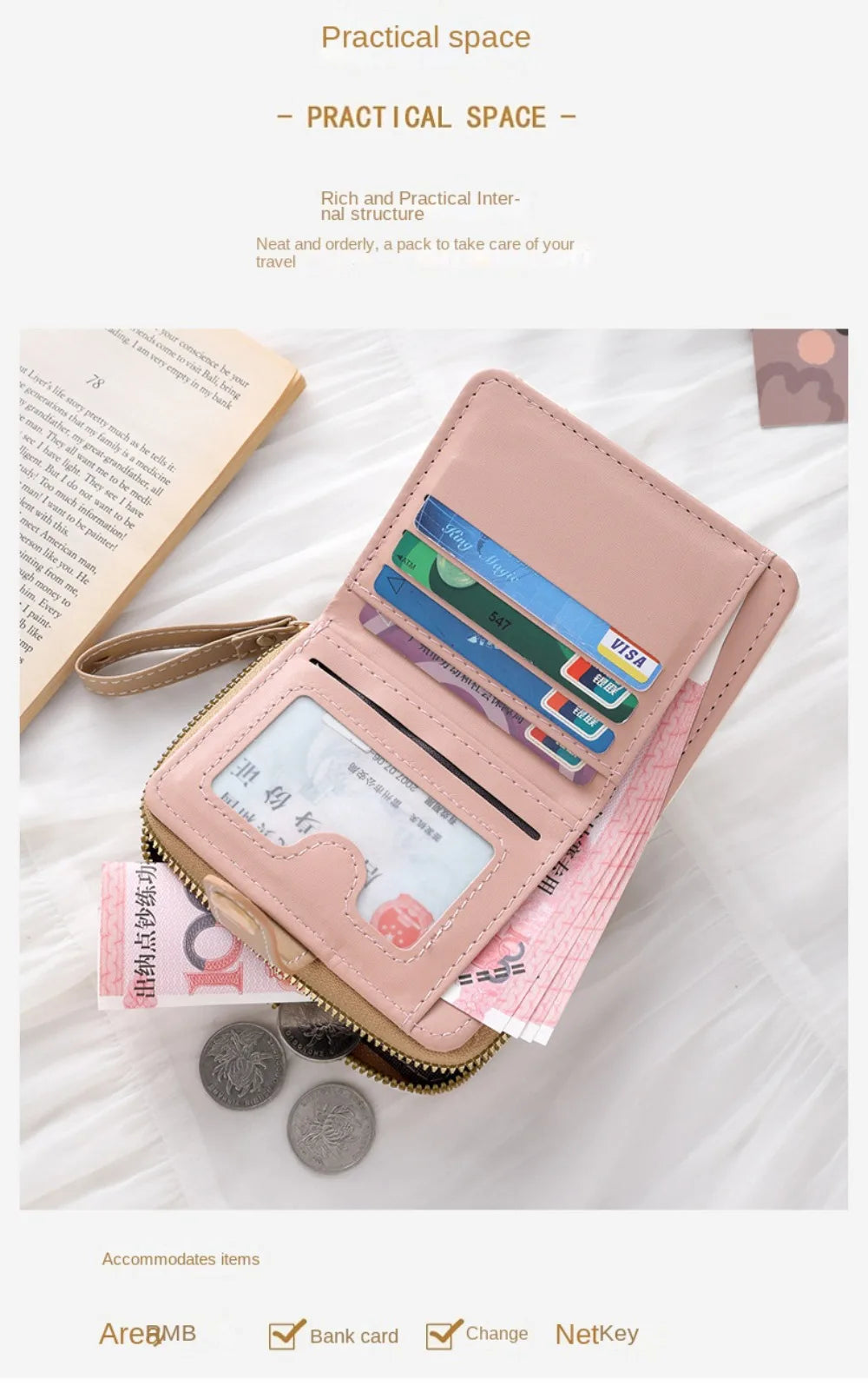 Cute Cat Coin Purse Women Fashion Short Wallet PU Leather Large Capacity Wallet Lightweight ID Card Holder Travel Cash Coin Bag - Smarsty