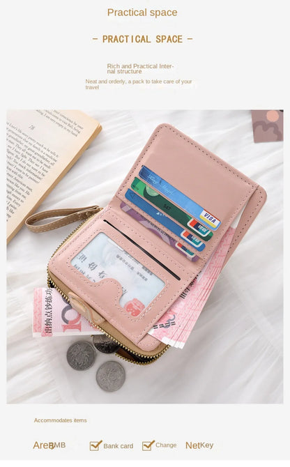 Cute Cat Coin Purse Women Fashion Short Wallet PU Leather Large Capacity Wallet Lightweight ID Card Holder Travel Cash Coin Bag - Smarsty