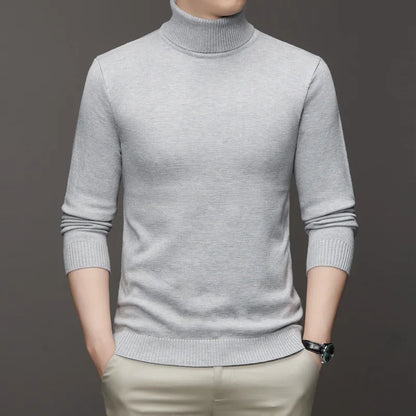 Autumn Mens High Quality Knitted Turtleneck Sweater Slim Fit Long Sleeve Anti-pilling Pullover Solid Color Trend Men Streetwea - Smarsty