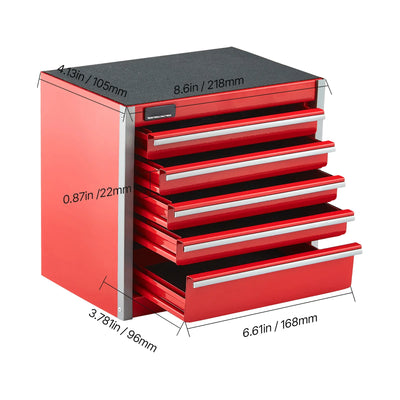 SucceBuy 5-Drawer 8.6in Metal Tool Box Red/Black Portable Small Tool Chest with PP Feet Pads for Garage Workshop Tools Storage - Smarsty