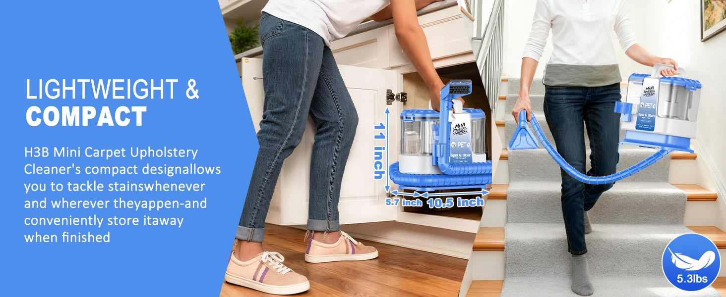 Carpet + Upholstery Cleaner Machine, 32Kpa Powerful Suction w/ 5 Cleaning Tools,Lightweight for Rug,Carpet,Car Seats,Pets,Stairs