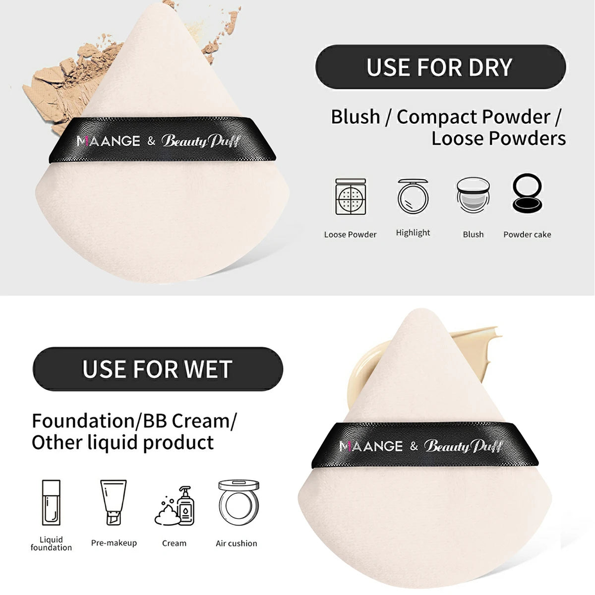 Maange 3Pcs Makeup Brushes and 2Pcs Powder Puffs Set - Smarsty