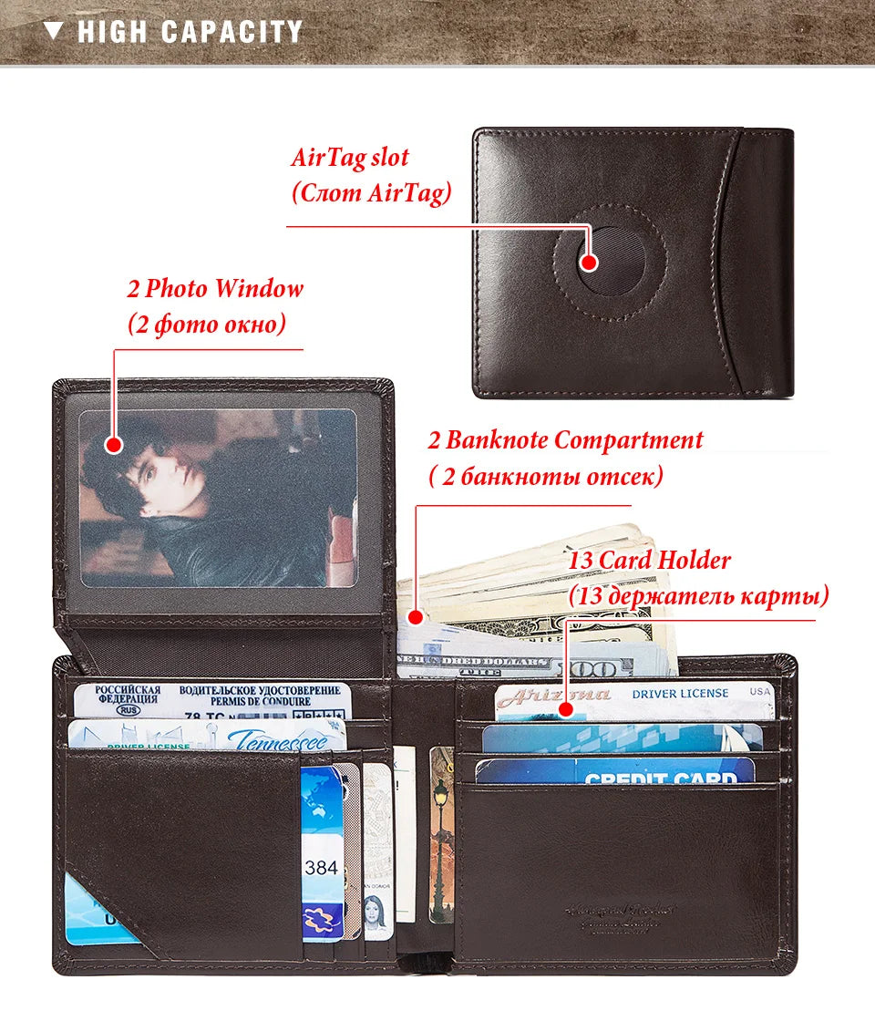 HUMERPAUL Airtag Wallet For Men Real Leather RFID Trifold Card Holder Case with ID Window Slim Anti-lost Purse - Smarsty