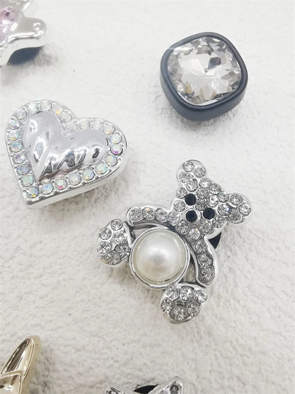 10PCS Shoe Charms ABS Bow Decorations For Sandals Luxury Rhinestone Bear Design Accessories 2024 Women Diy Bling Clog Ornaments