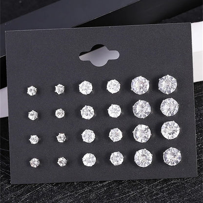 12 Pair White Crystal Wedding Stud Earrings Set - Smarsty