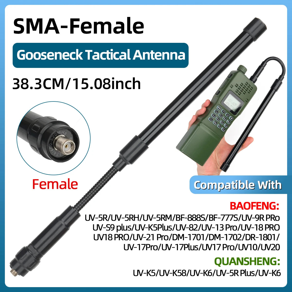 ABBREE CS Tactical Antenna SMA-Female Dual Band VHF UHF 144/430Mhz Foldable For Walkie Talkie Baofeng UV-21 UV-5R QuanSheng K5 - Smarsty