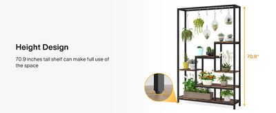 Tribesigns 5 Tiers Tall Indoor Plant Stand 70.9 inches Large Metal Plant Shelf with 10 PC S Hanging Hooks for Garden - Smarsty