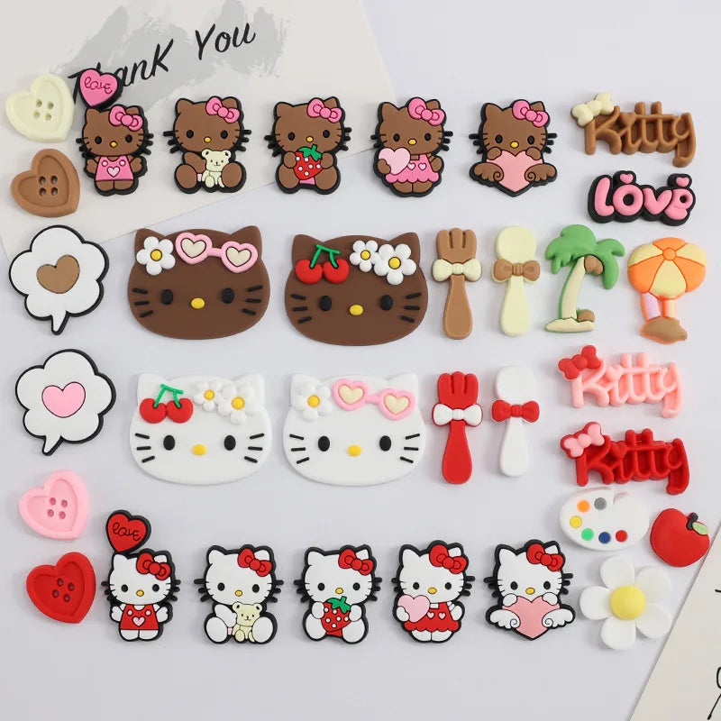 Beach Style Tropical Tan Hello Kitty Shoe Charms Set For DIY Clogs Sandals Decoration KT Cat PVC Material Design Christmas Gifts