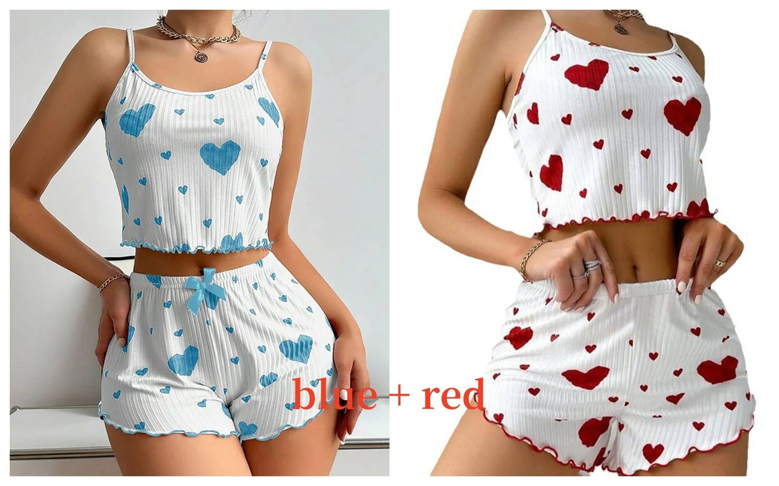 Women's Pajamas Set Sleepwear 2 PCS Short Tank Tops And Shorts S M L White Ventilate Soft Casual Love Printing - Smarsty