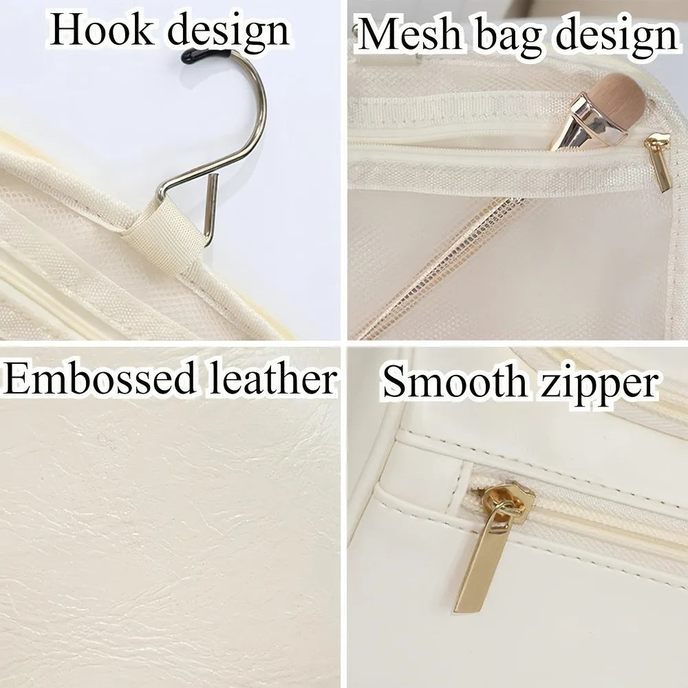 Stylish Embossed Leather Travel Cosmetic Organizer - Hook Design, Roomy Interior for Toiletries and Makeup zwq - Smarsty