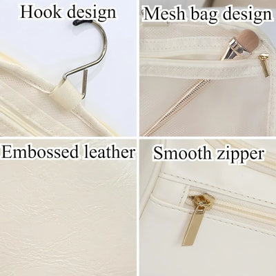Stylish Embossed Leather Travel Cosmetic Organizer - Hook Design, Roomy Interior for Toiletries and Makeup zwq - Smarsty