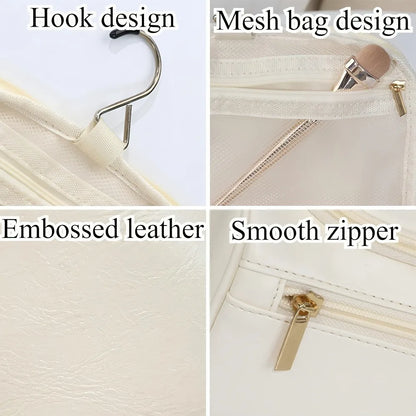 Stylish Embossed Leather Travel Cosmetic Organizer - Hook Design, Roomy Interior for Toiletries and Makeup zwq - Smarsty