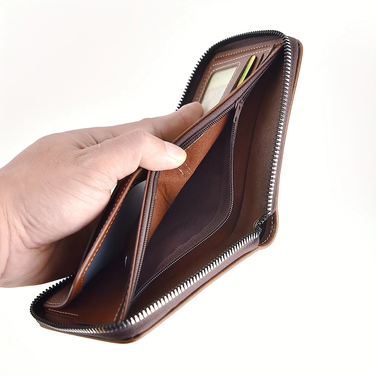 Men's Wallet Made of PU Wax Oil Skin Purse for Men Coin Purse Short Male Card Holder Wallets Zipper Around Money Coin Purse - Smarsty