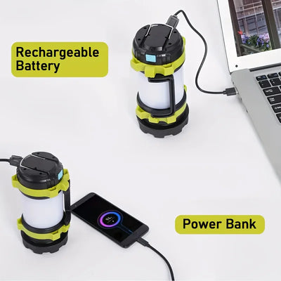 Rechargeable LED Camping Light 1000LM Lantern Flashlight 6 Modes 4000mAh Power Bank for Power Outage Hurricane Outdoor Hiking