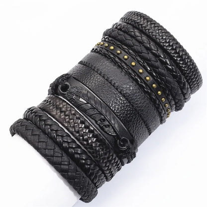 Handmade Black Leather Wrap Bracelets Set for Men and Women - Smarsty