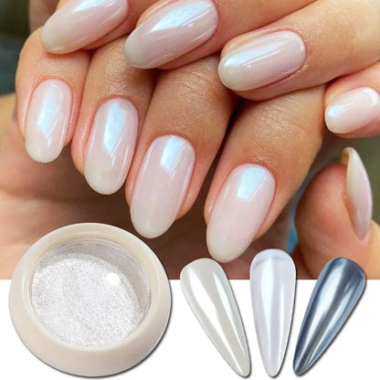 Aurora Pearl White Nail Glitter Powder for Stunning Designs - Smarsty