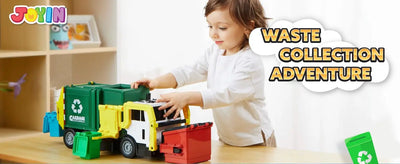 JOYFY Large Friction Powered Garbage Truck Toy Set With Includes Dumpster Trash Bins for Boys Toys Birthday Christmas Gift