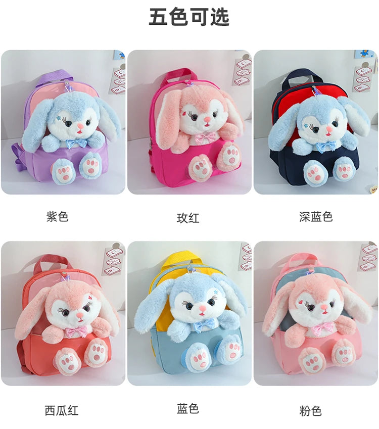 Plush 3D Rabbit Backpack For Kids Cute Bow Tie Design - Smarsty
