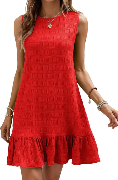 Solid Color Casual Loose Short Dresses For Women 2024 Fashion Summer Women's A-Line Midi Dress Elegant Vintage Female Dresses - Smarsty