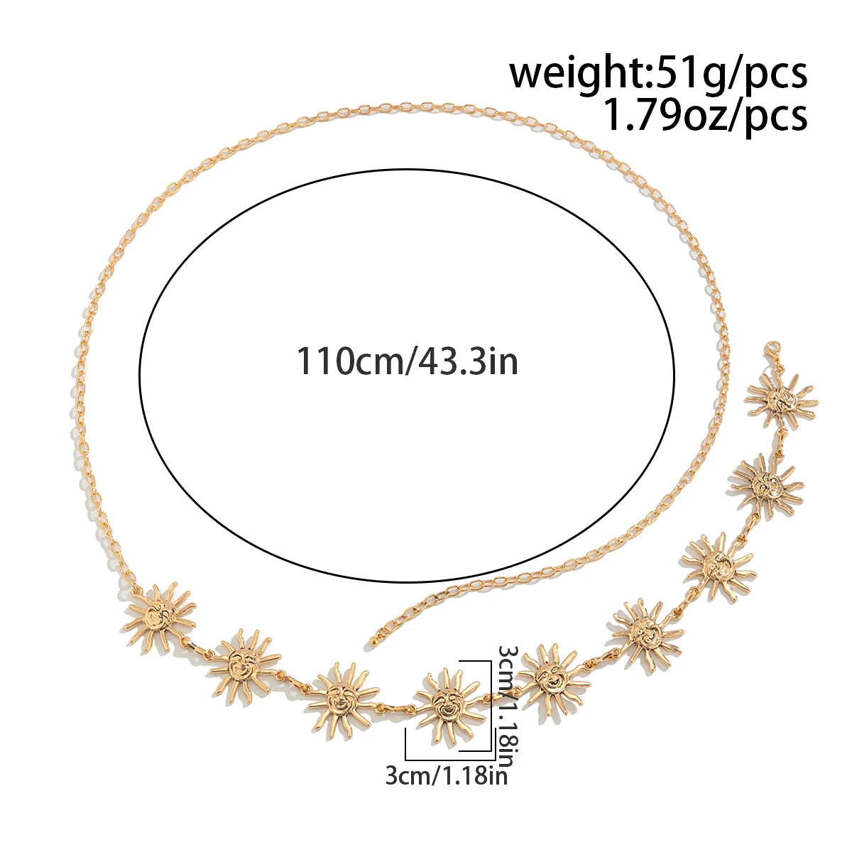 KunJoe Boho Golden Sun Adjustable Belly Chain for Women - Smarsty