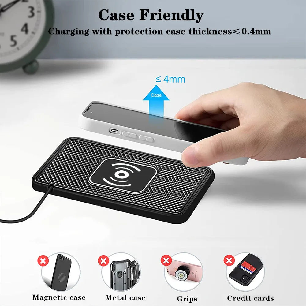 Car Wireless Charger With Silicone Pad Stand Fast Charging - Smarsty
