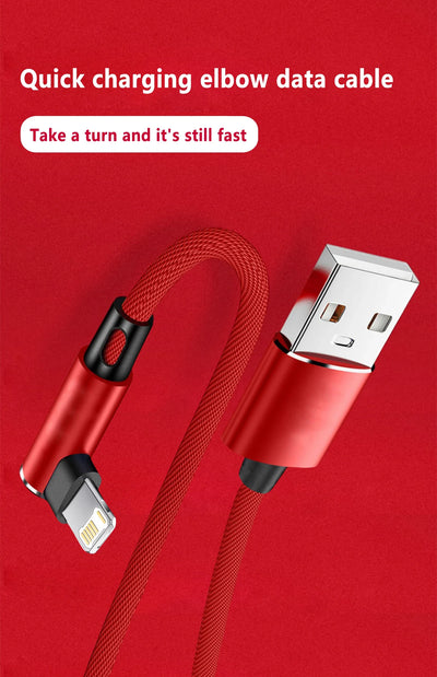90 Degree USB Cable For iPhone 14 13 12 11 Pro Max X XR 6s 7 8 Plus 2m 3m Lead Mobile Phone Fast Charging Cord Data Charger Wire - Smarsty