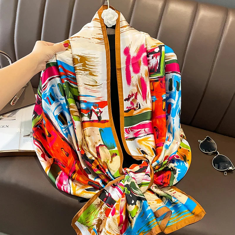 Large Silk Scarf for Women Soft Stylish Summer Wrap - Smarsty