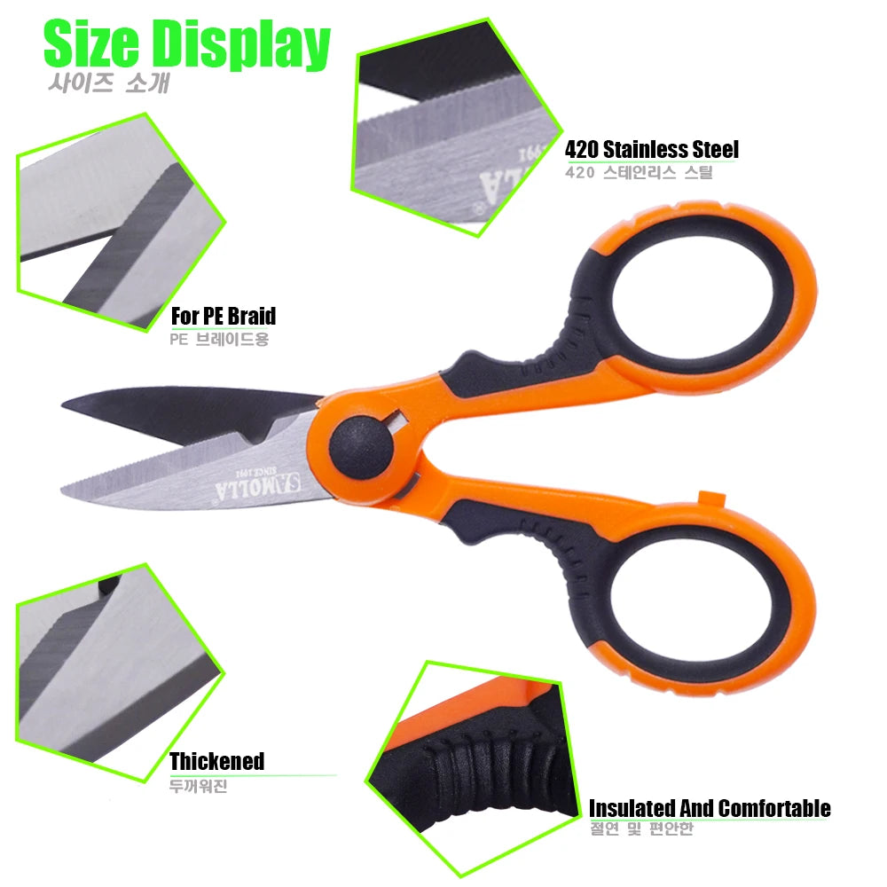 420 Stainless Steel Fishing Scissor Accessories Electrician Portable Scissors Plier Cut PE Braid Line Lure Carp Fishing Tools - Smarsty