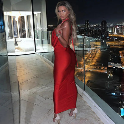 Dulzura Autumn Women Halter Backless Midi Dress For Women Bodycon Sexy Party Elegant Outfits Evening Birthday Clothes Y2K 2024 - Smarsty