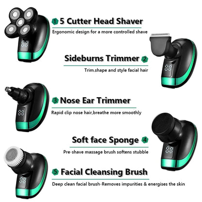 5 In 1 Men's Rechargeable Electric Shaver with Floating Heads - Smarsty