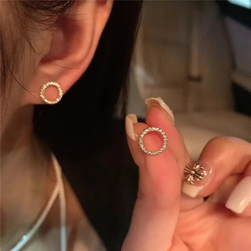 Delicate Gold Crystal Small Stud Earrings Minimalist - Smarsty