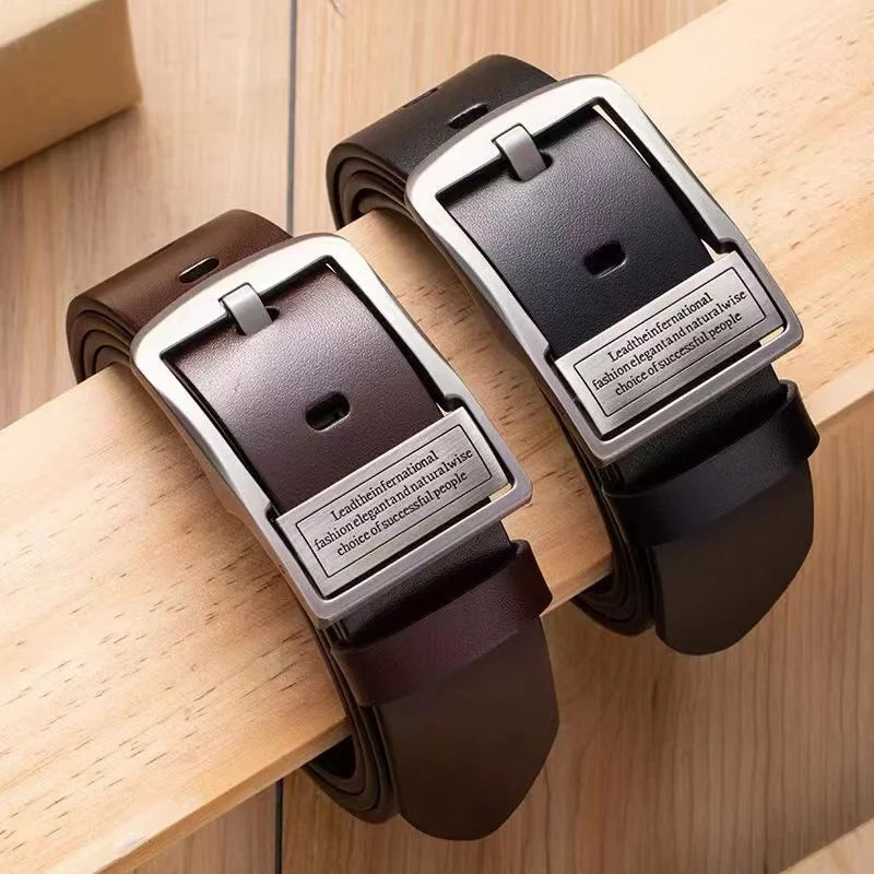 Leather Cowhide Men’s Belt Metal Alloy Pin Buckle - Smarsty