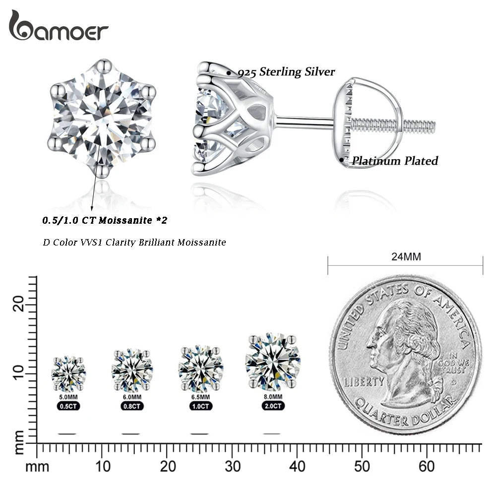 Moissanite Stud Earrings Sterling Silver Brilliant Cut - Smarsty