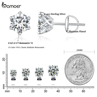 Moissanite Stud Earrings Sterling Silver Brilliant Cut - Smarsty