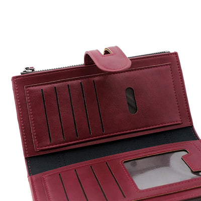 Fashionable New Women's Long Wallet, European and American Fashion Phone Bag, PU Leather Multi Card Carrying Bag - Smarsty