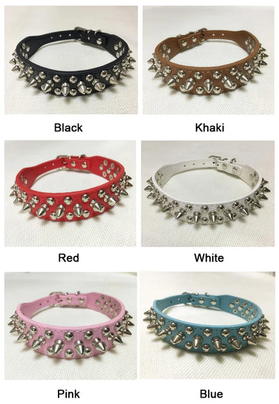 Adjustable Leather Dog Collar with Spikes for Small Pets - Smarsty