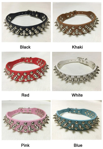 Adjustable Leather Dog Collar with Spikes for Small Pets - Smarsty