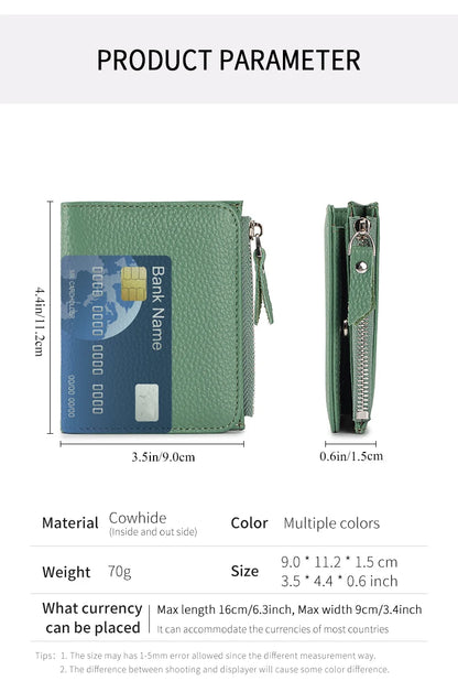 Women Genuine Leather Slim Short Wallet RFID Blocking Bi-Fold Wallet Credit Card Holder money clip wallet Zipper Coin pocket