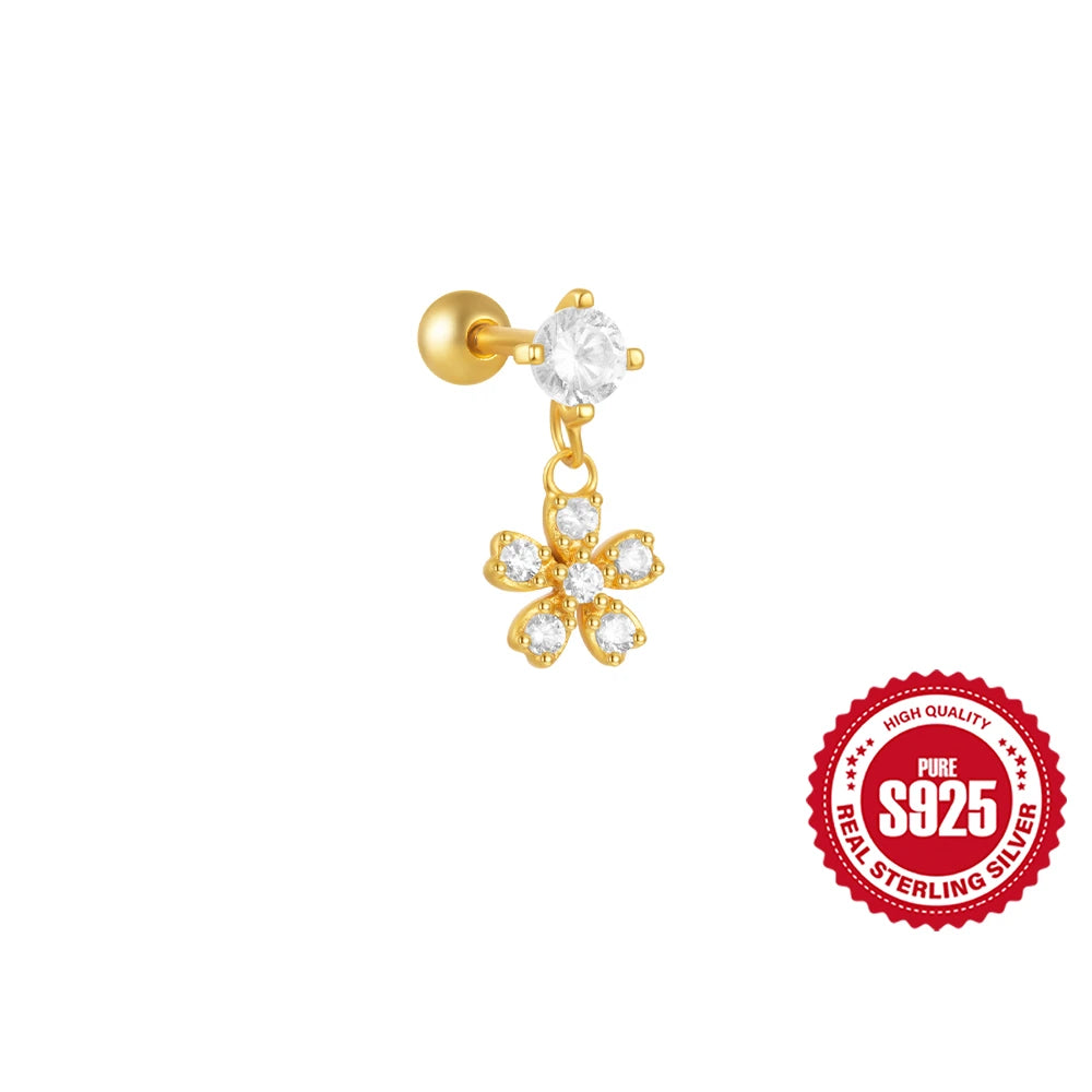 925 Sterling Silver Lotus Tassel Zircon Stud Earrings - Smarsty