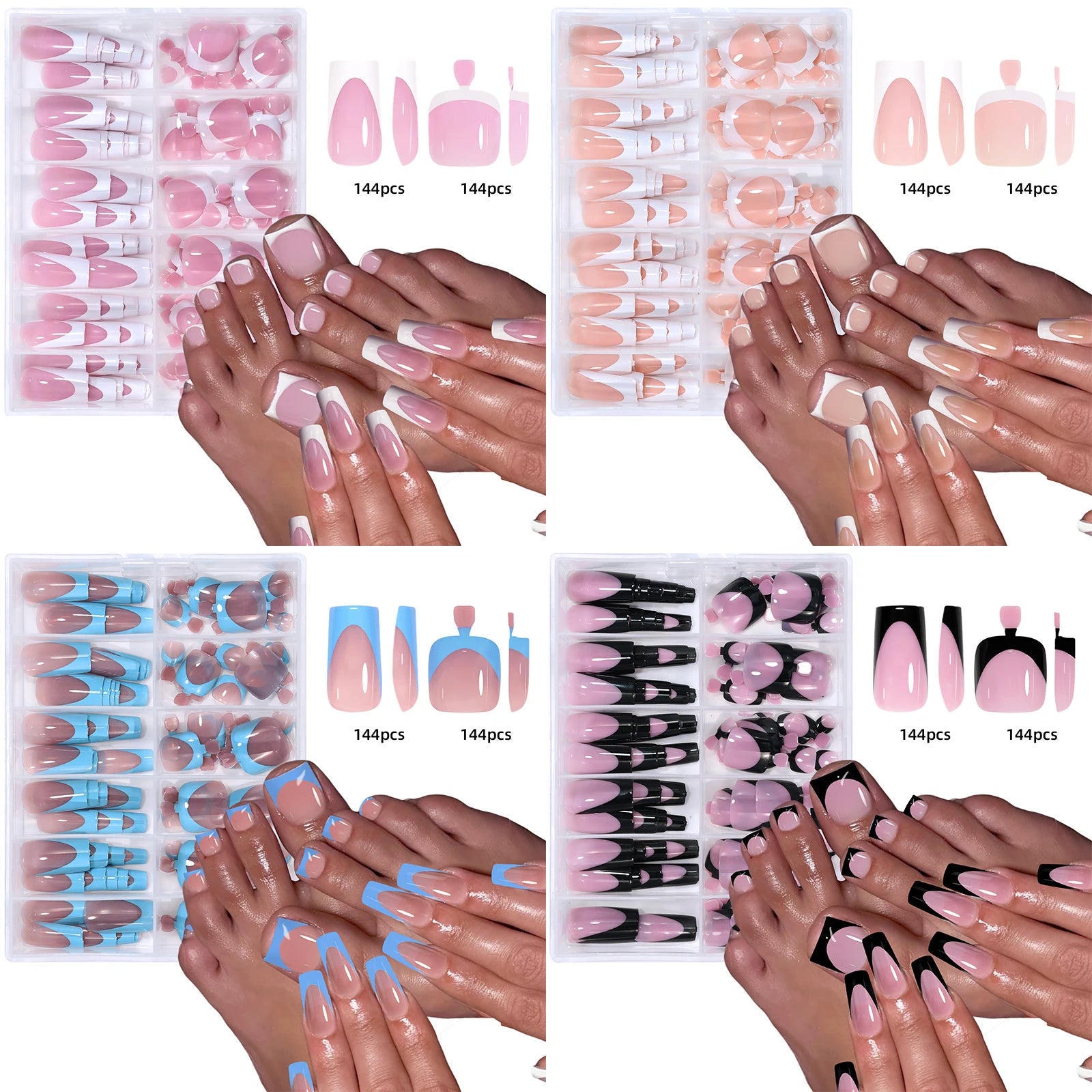 144 Piece Summer Shiny Acrylic Toenail Set - Smarsty