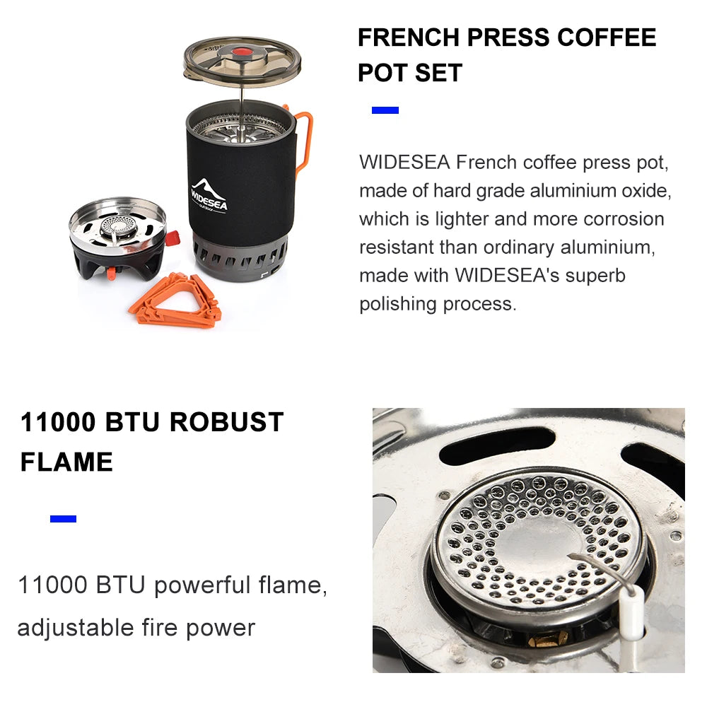 Widesea Camping Cooking System with Heat Exchanger Outdoor Gas Stove Burner Tourist Coffee Pot Cup Cookware Tableware Tourism by Smarsty