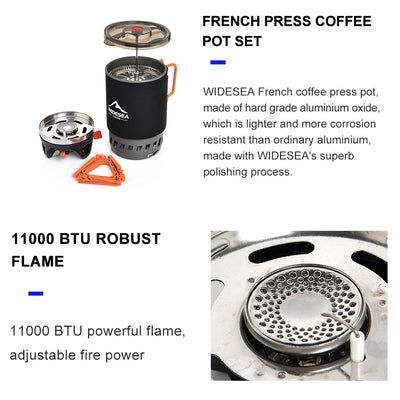 Widesea Camping Cooking System with Heat Exchanger Outdoor Gas Stove Burner Tourist Coffee Pot Cup Cookware Tableware Tourism by Smarsty
