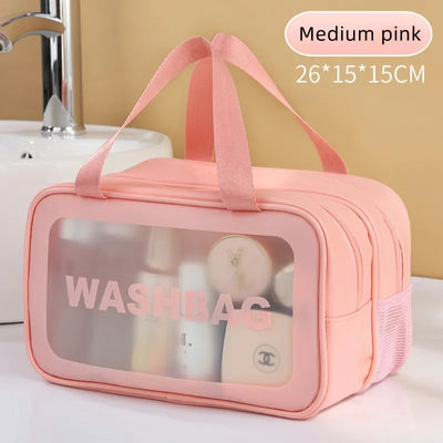 Dry-wet separation double transparent PU makeup bag portable washing bag cosmetic storage bag travel fitness swimming essentials - Smarsty