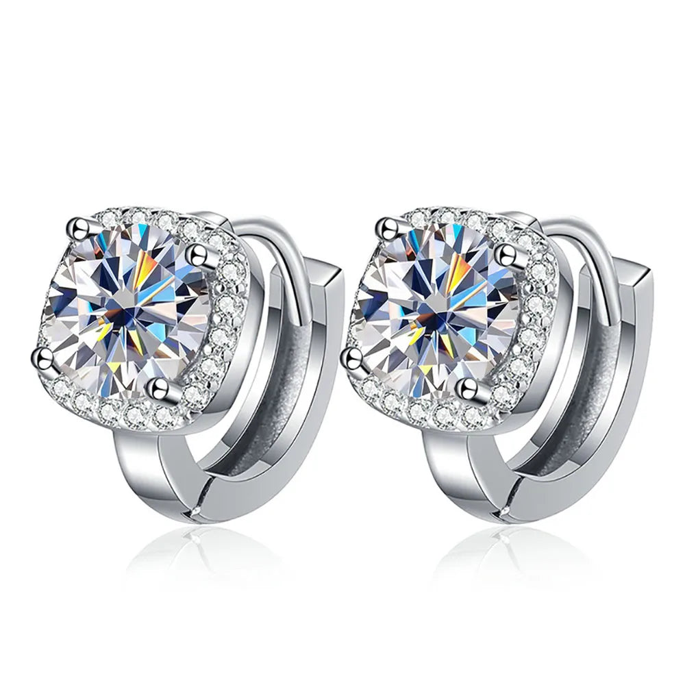 Moissanite Hoop Earrings Sterling Silver Bridal Sparkle - Smarsty