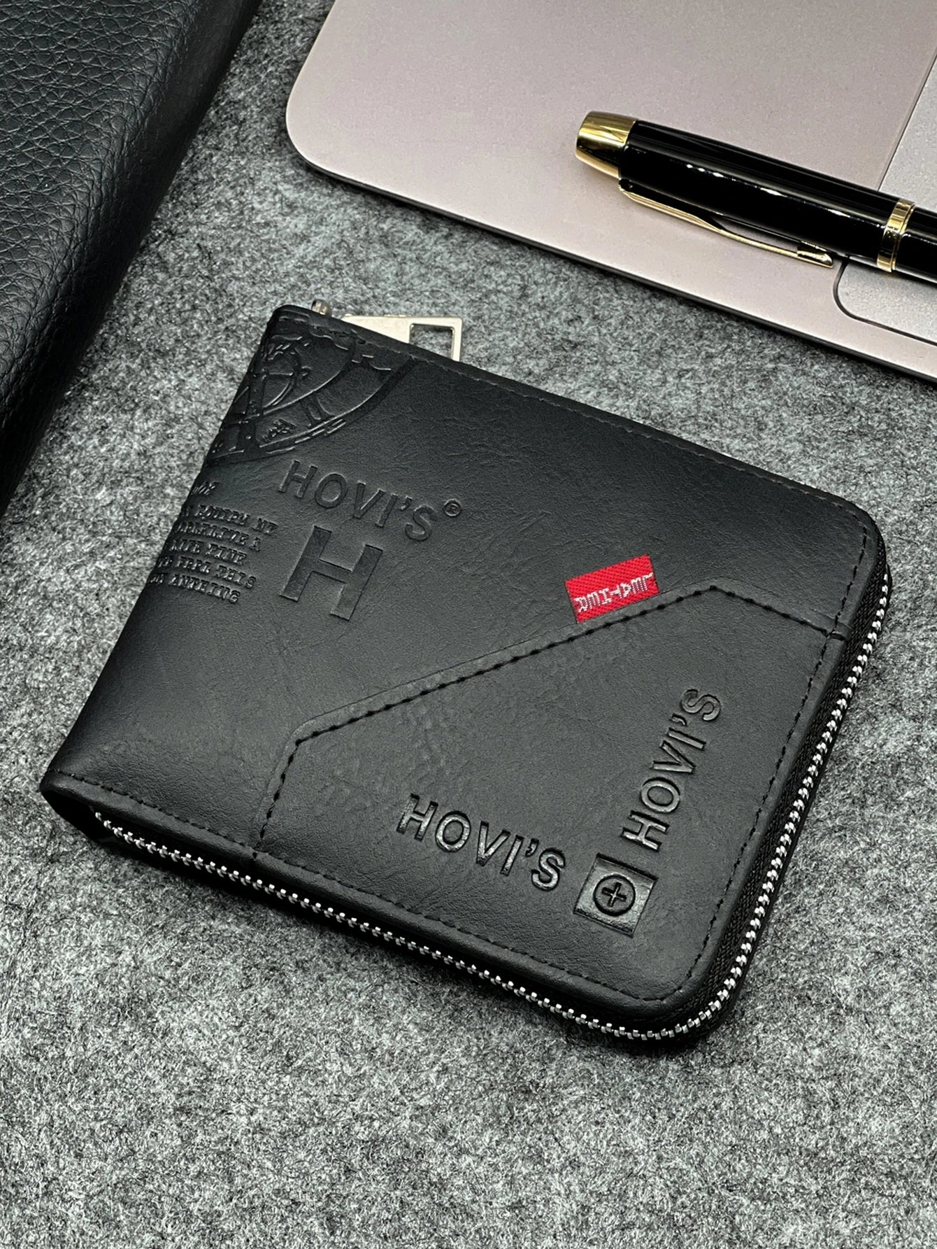 Zippered Slim Mens PU Wallet - Compact Size for Coins & Cards - Business Design - Smarsty