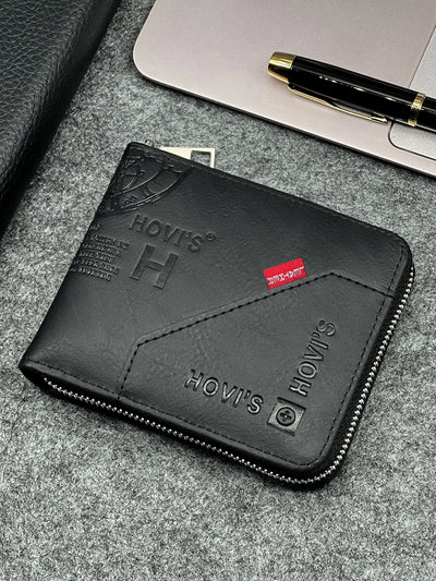 Zippered Slim Mens PU Wallet - Compact Size for Coins & Cards - Business Design - Smarsty