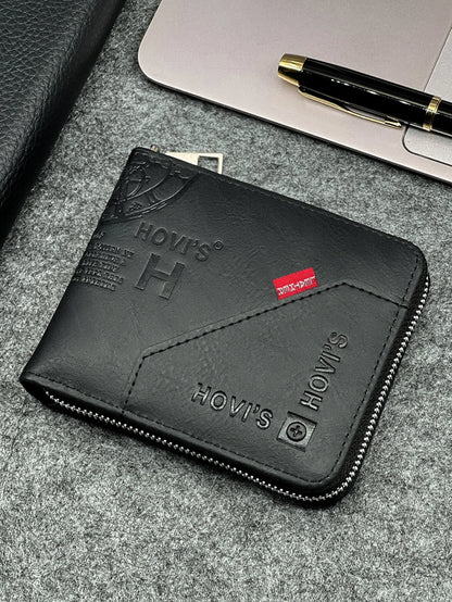 Zippered Slim Mens PU Wallet - Compact Size for Coins & Cards - Business Design - Smarsty