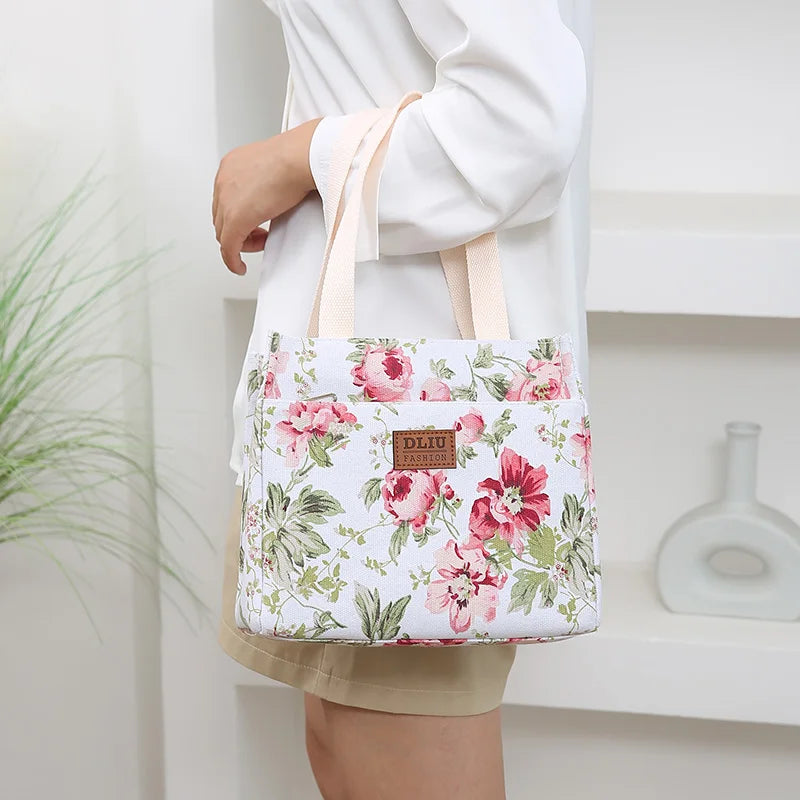 Insulated Floral Lunch Bag Large Capacity Bento Cooler - Smarsty