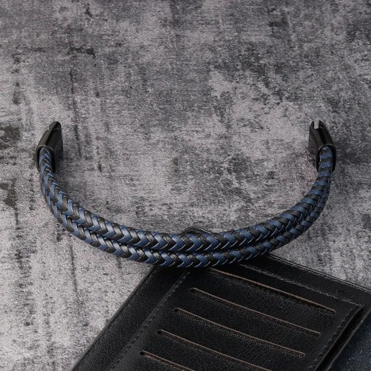 Mens Braided Leather Bracelet Double Band Bangle - Smarsty