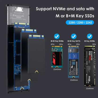 M.2 NVME SSD Enclosure External M2 NVMe Case M2 Type C 10Gbps Adapter M Key HD Storage Box for Mac Windows Laptop PC